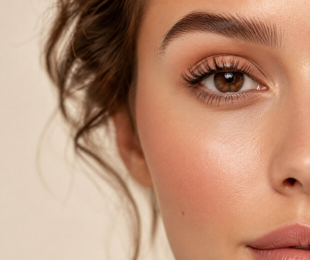 Nahaufnahme gepflegter Haut und Wimpern